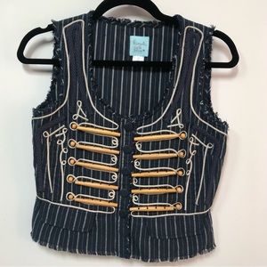 Kimchi&blue linen blend conductor boho vest blue and white wood buttons size S